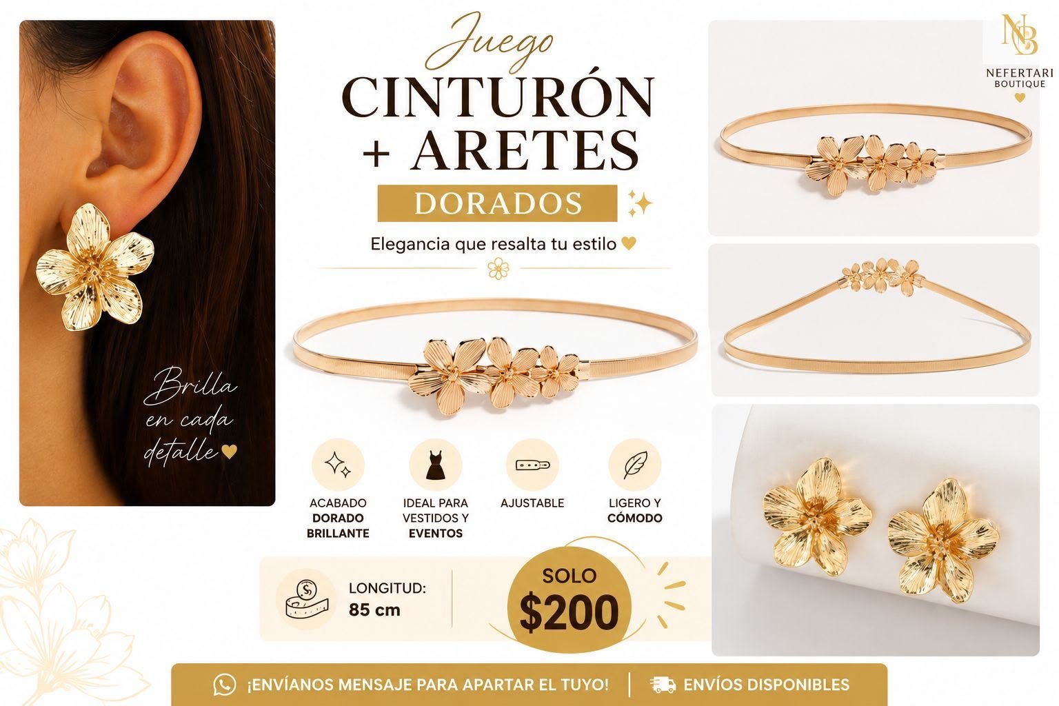 Set de Cinturón y Aretes Dorados