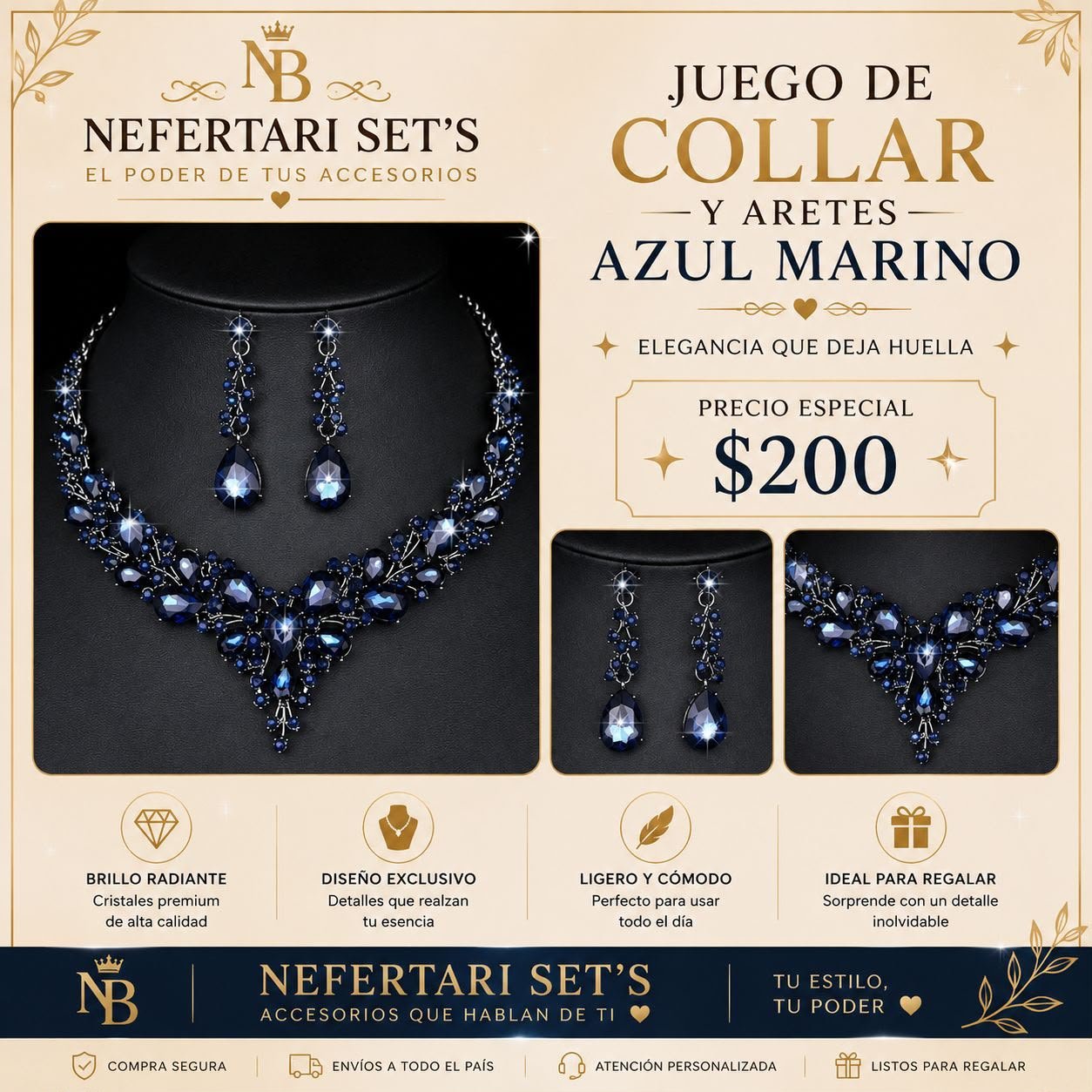 Set Collar y Aretes Azul Marino