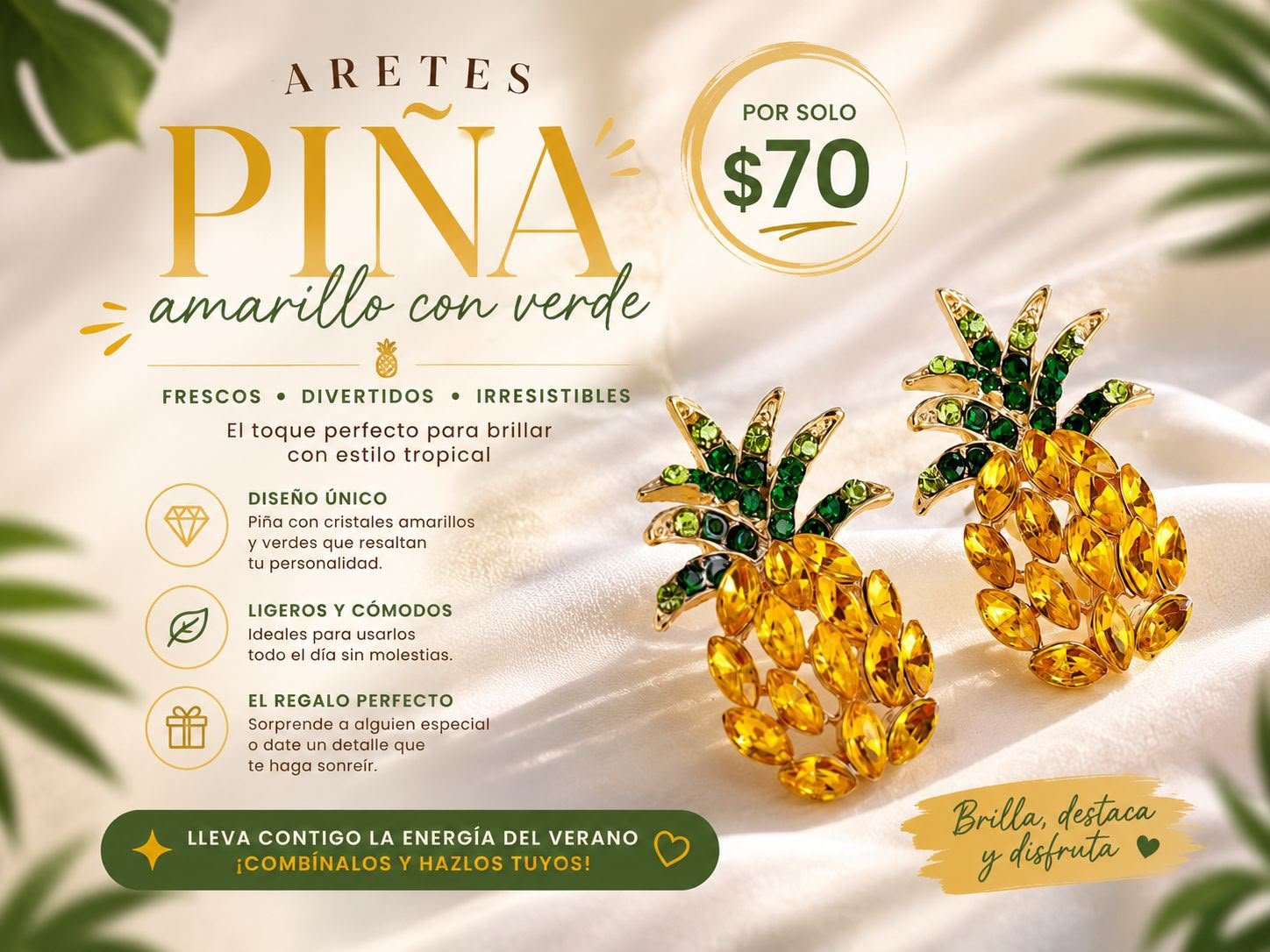 Aretes de Piña color Amarillo y Verde