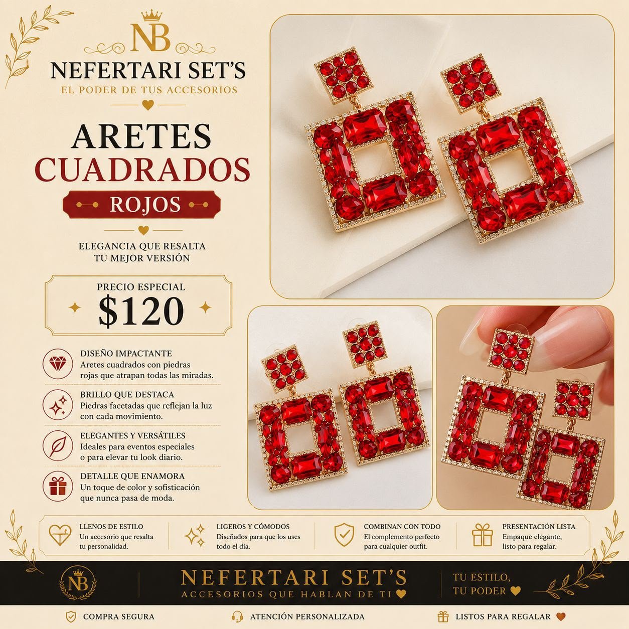 Aretes Cuadrados Rojos