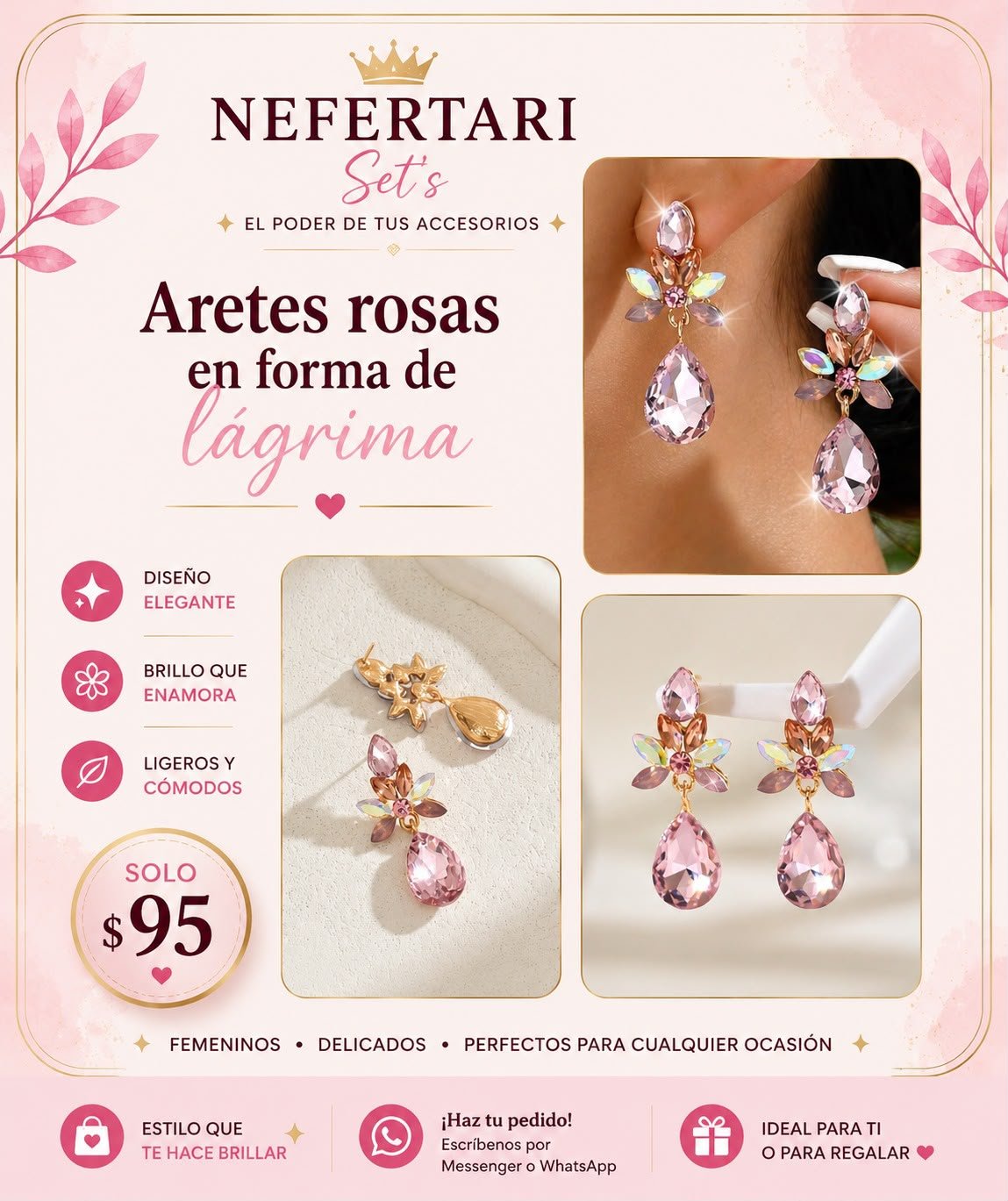 Aretes Rosas en Forma de Lágrima