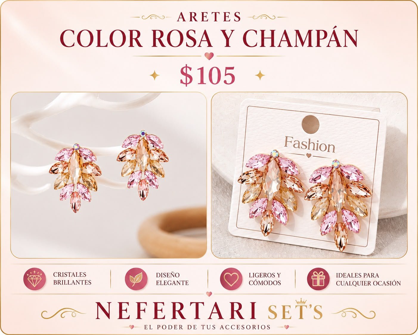 Aretes color Rosa y Champán