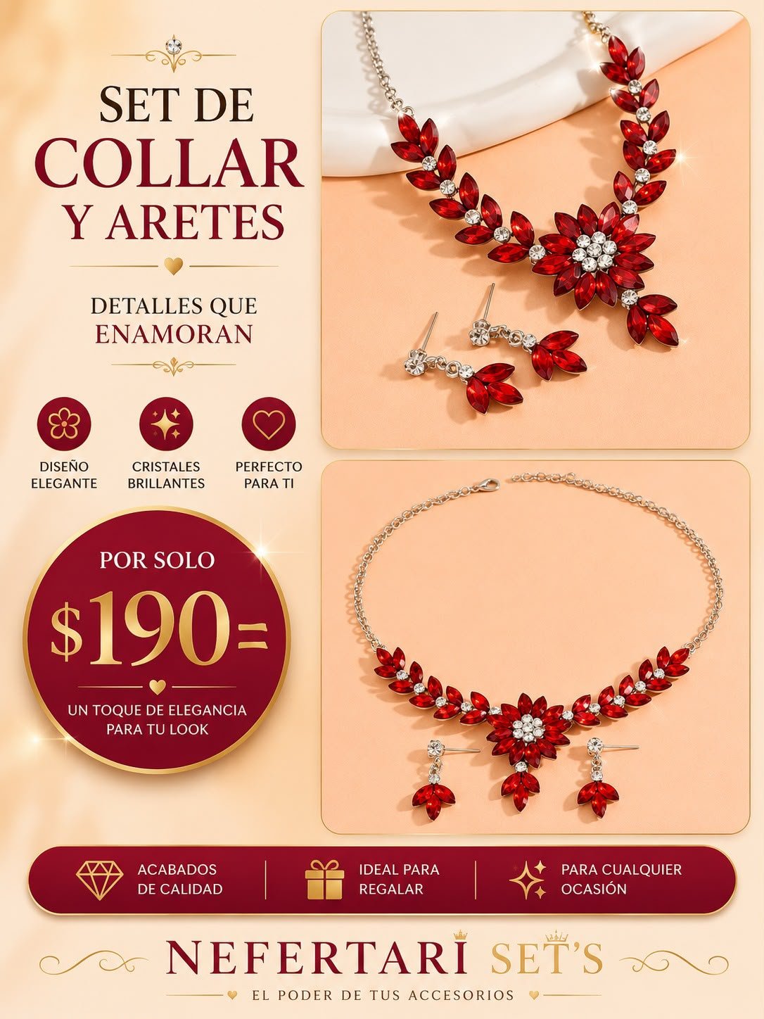 Set de Collar y Aretes color Rojo