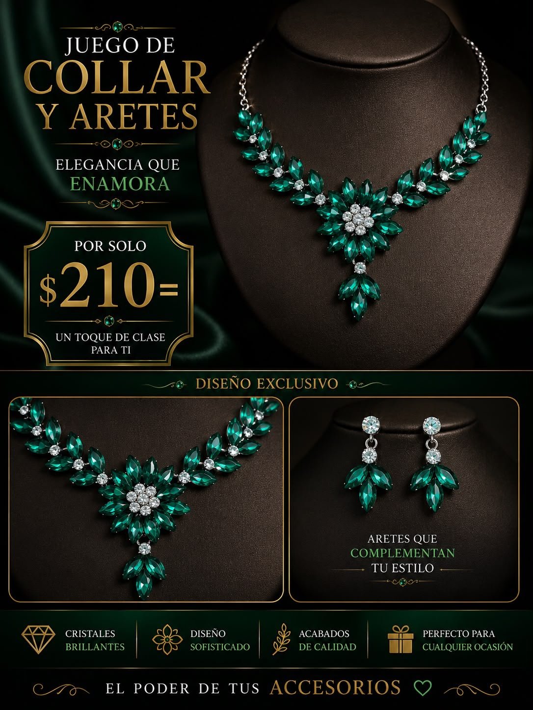 Set de Collar y Aretes color Verde