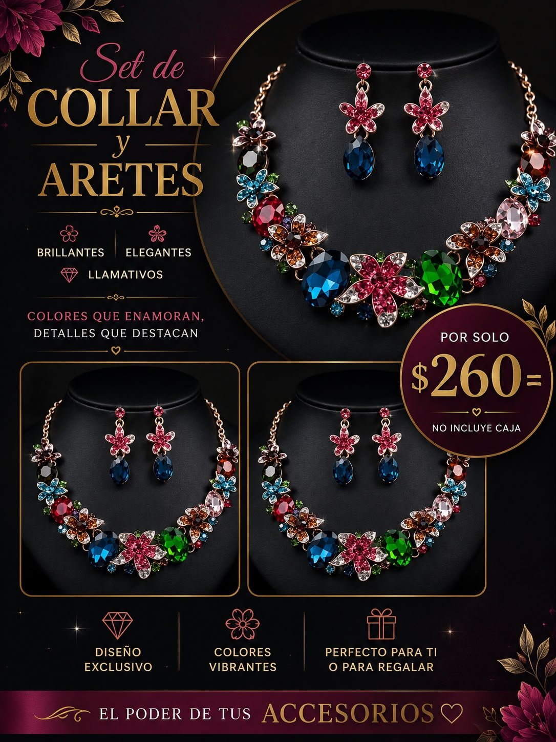 Set grande de Collar y Aretes de colores variados