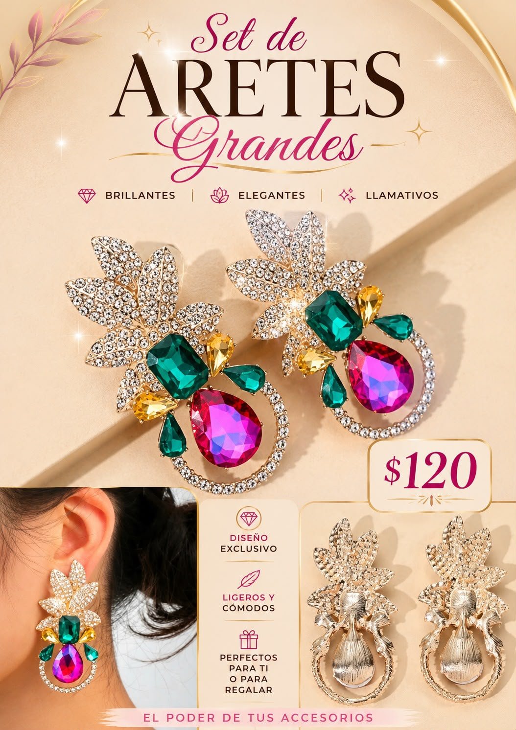 Aretes grandes de Pierdas de Diferentes colores