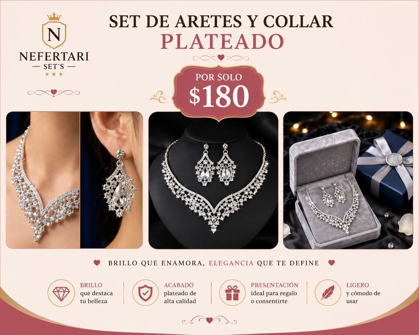 Set de Collar y Aretes Plateado