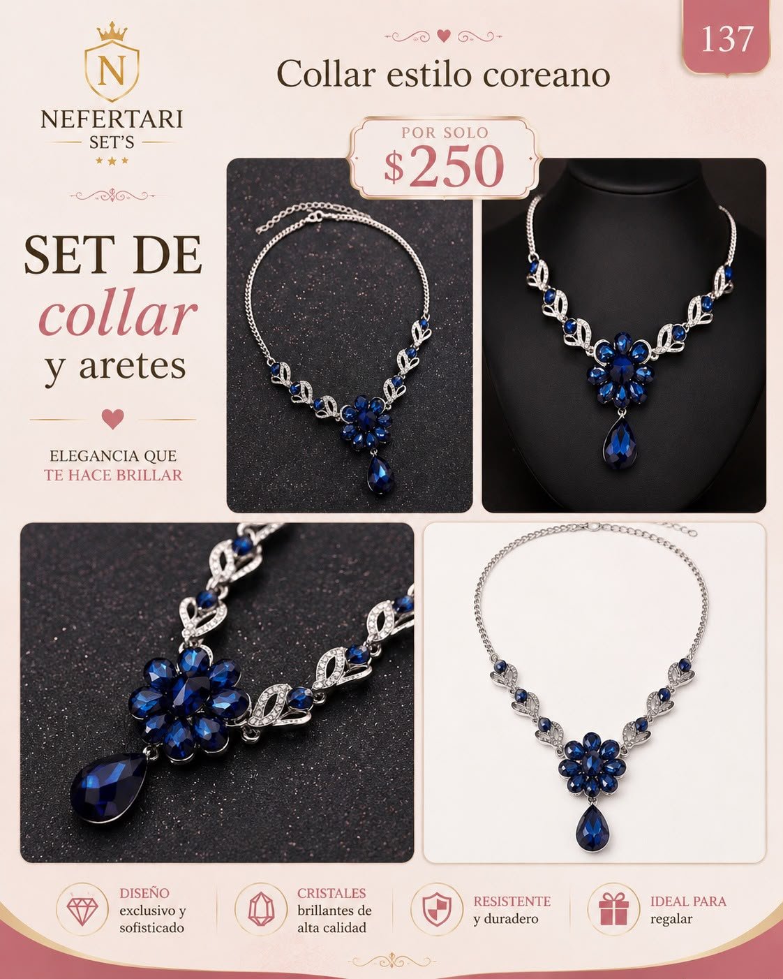 Collar forma de Flor color Azul Marino