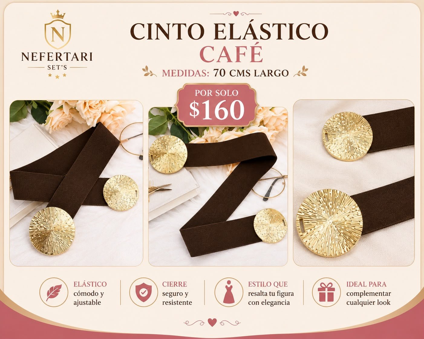 Cinturón elástico Café
