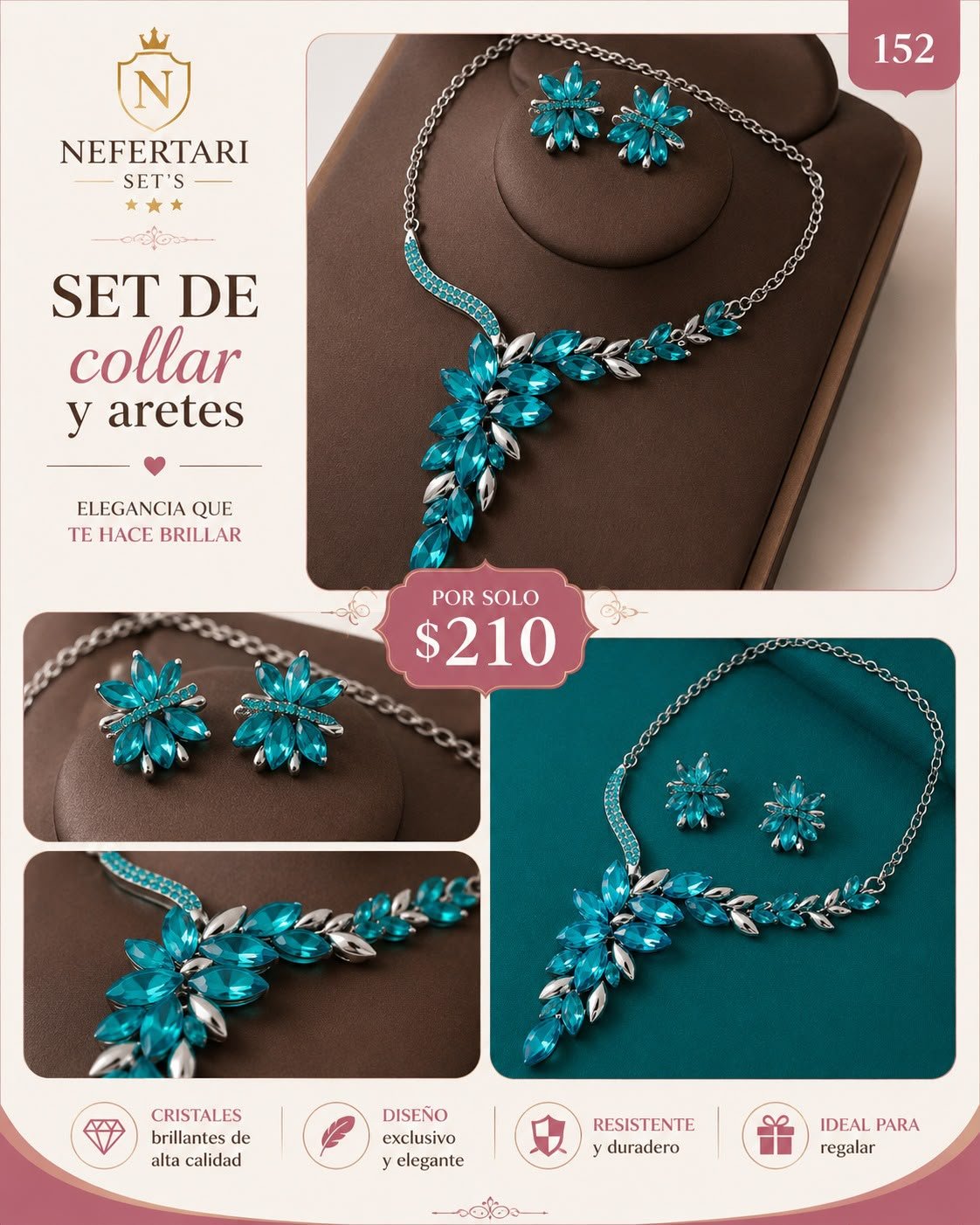 Set de Collar y Aretes color Azul Celeste