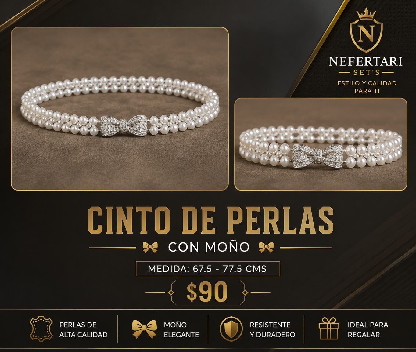 Cinturón de Perlas con Hebilla de Moño
