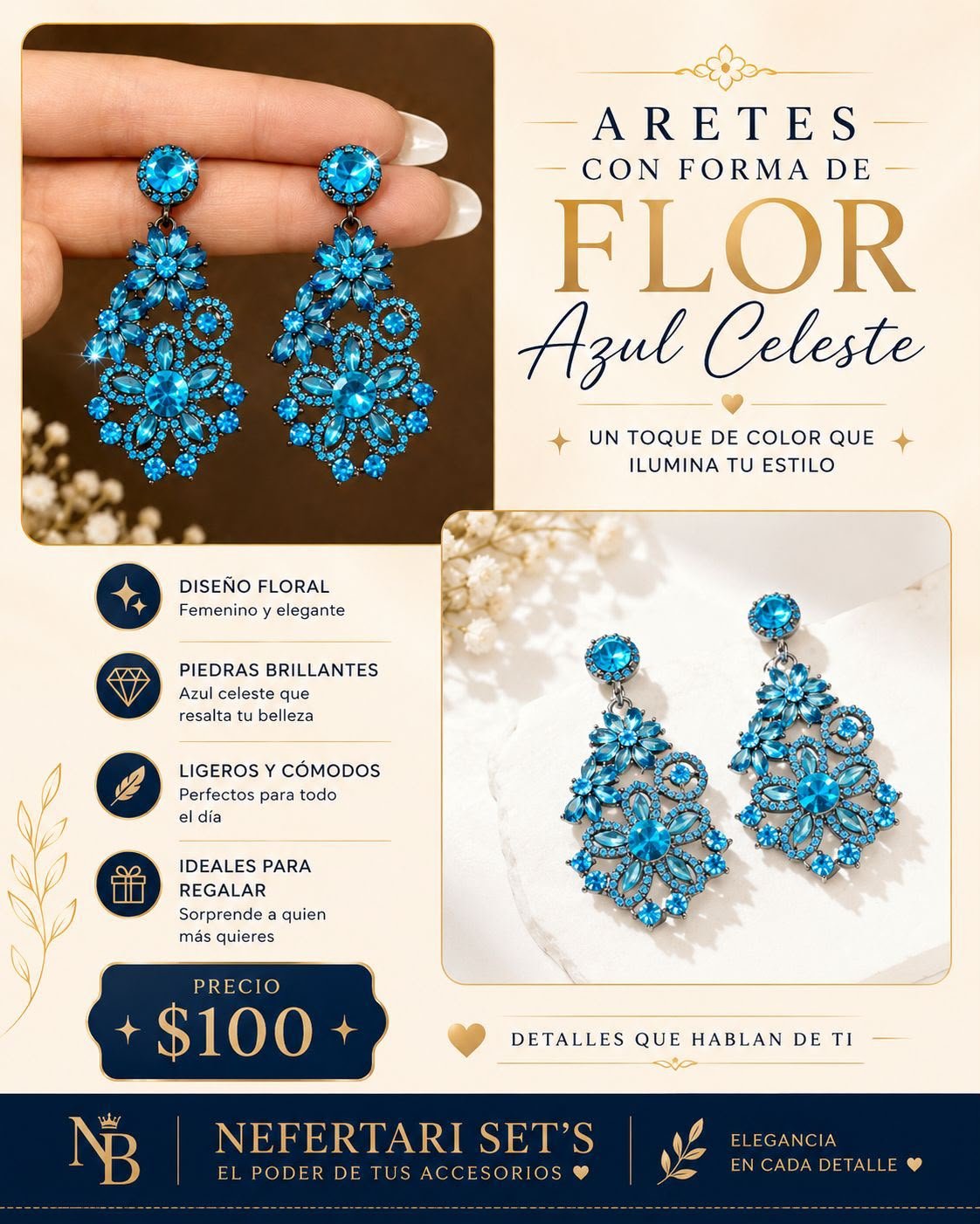 Aretes Azul Celeste con Forma de Flor